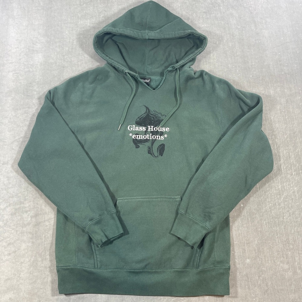 Glass House Emotions Mens Large Green‎ Graphic Pullover Sweatshirt Hoodie
